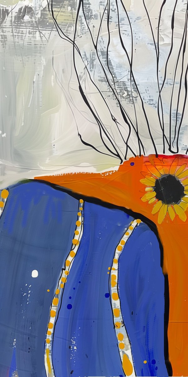 Abstract Acrylic Painting By V+V Kniazievi, 24 X 47", Space Bird, Original Artwork