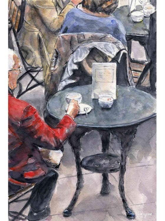 Man in the Red Jacket - Watercolour Painting Cafe Original Art
