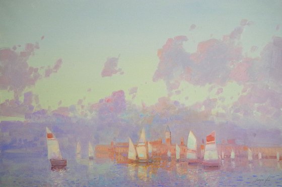 Sail Boats, Original oil painting, Handmade artwork, One of a kind