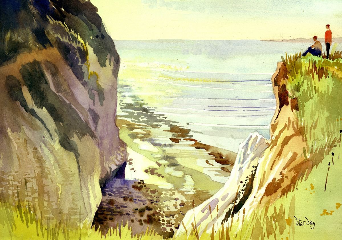 Impressionistic Landscape Watercolour By Peter Day, 17 X 13", Cliffs End, Ramsgate, Original Artwork