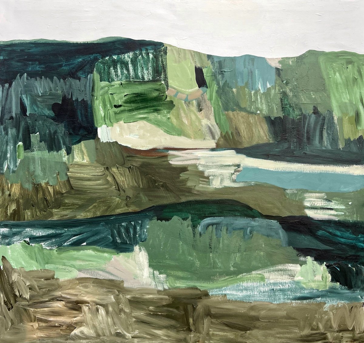 Organic Abstract Acrylic Painting By Claudia Trongmo, 41 X 39, Olive Tree And Gum Rockrose, Original Artwork