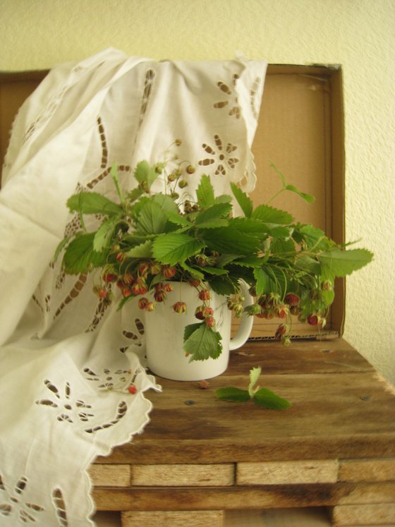 Wild Strawberries in Porcelain Cup
