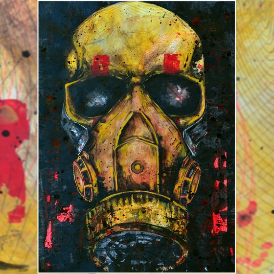 Skull Mask - Vibrations Mixed Media Original Modern Dark Gothic Art Painting