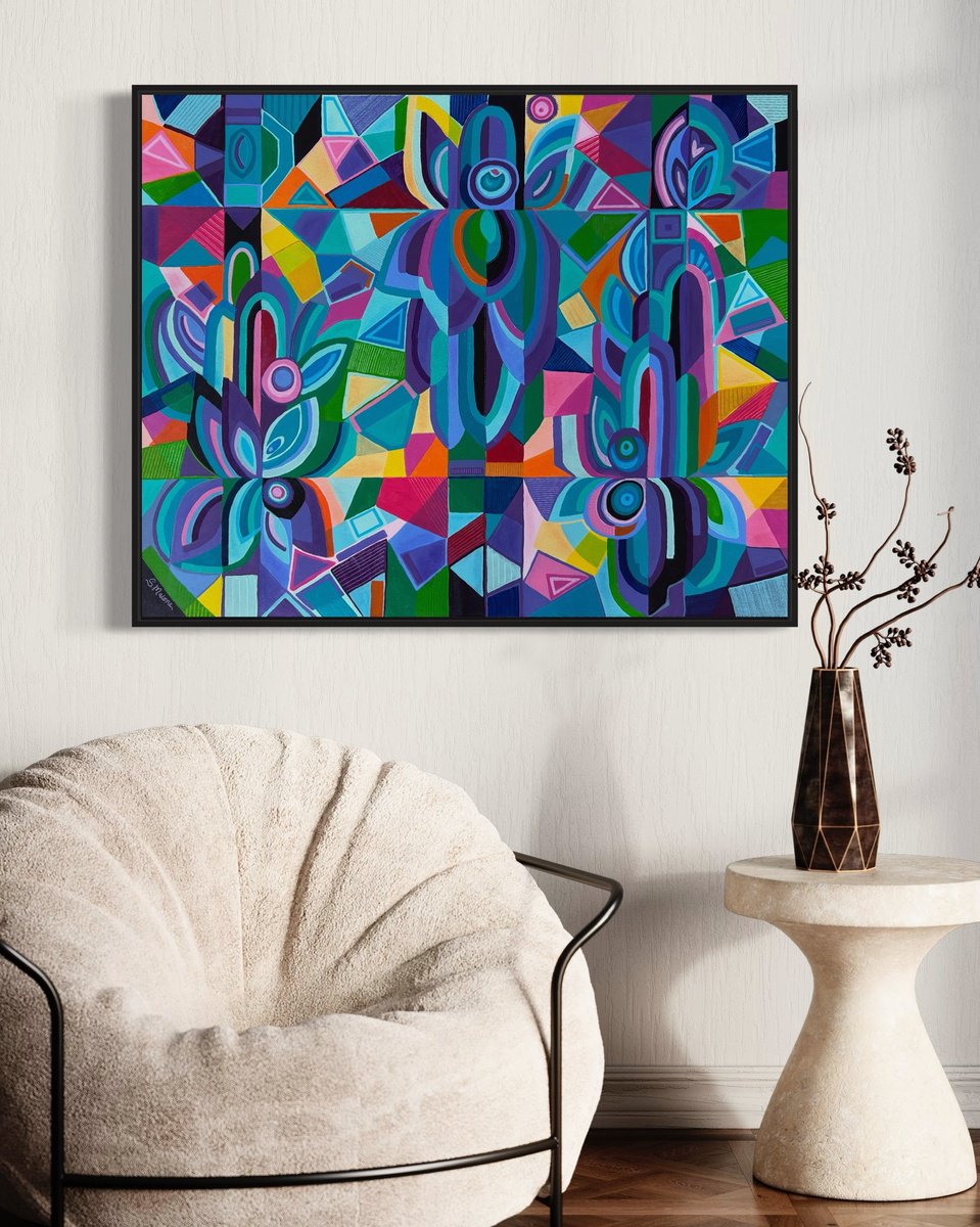 Abstract Acrylic Painting By Samantha Malone, 39 X 31", Chasing Rainbows, Original Artwork