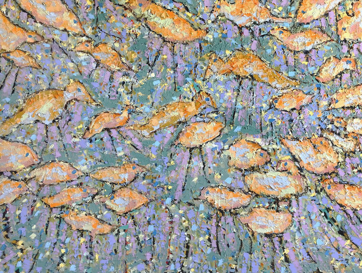 Impressionistic Landscape Oil Painting By Ann Parks Mccray, 40 X 30, Early Birds, Original Artwork