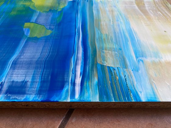 "By The Sea" - FREE USA SHIPPING - Original PMS Abstract Acrylic Painting On Reclaimed Wood Panel - 11.5" x 17.5"