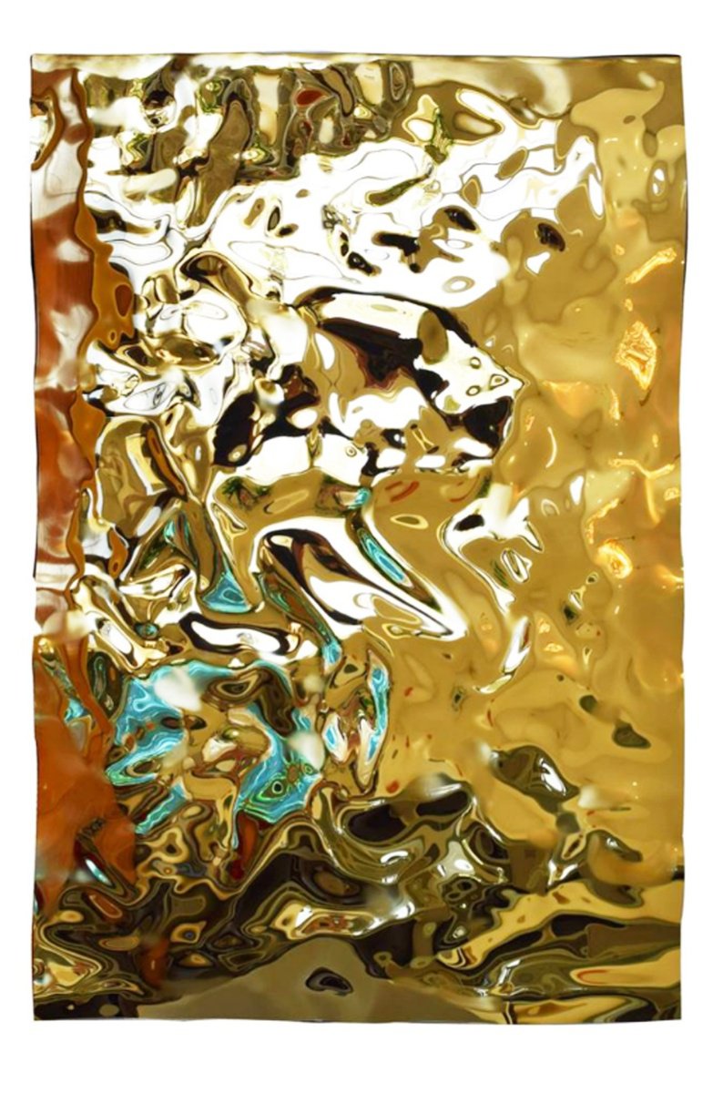 Geometric Abstract Sculpture By Anna Sidi-Yacoub, 47 X 69, Golden Moving Waters, Original Artwork