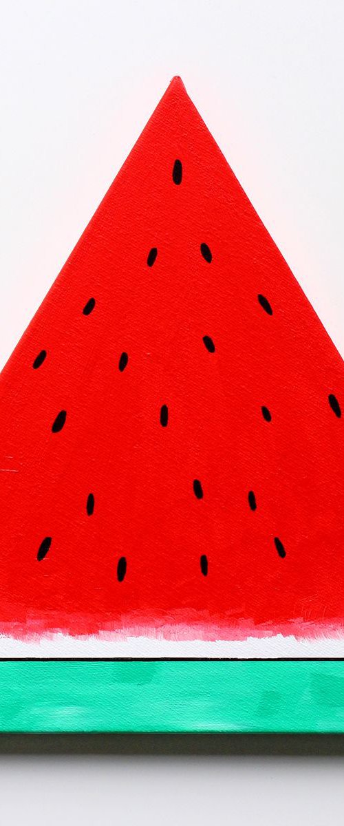 Watermelon Segment Pop Art Acrylic Painting On TRIANGLE Canvas by Ian Viggars