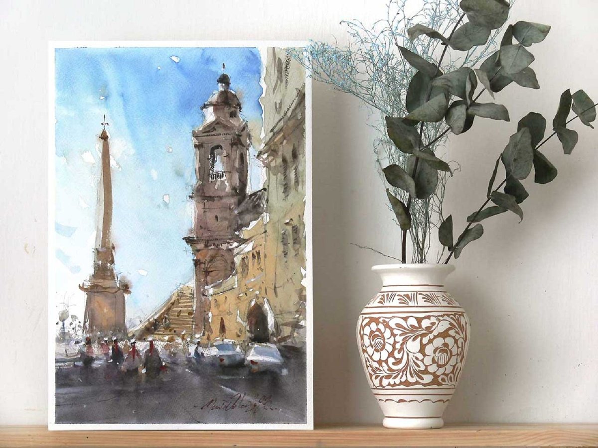 Impressionistic Cityscapes Watercolour By Marin Victor, 9 X 14", Rome, Watercolor Art., Original Artwork