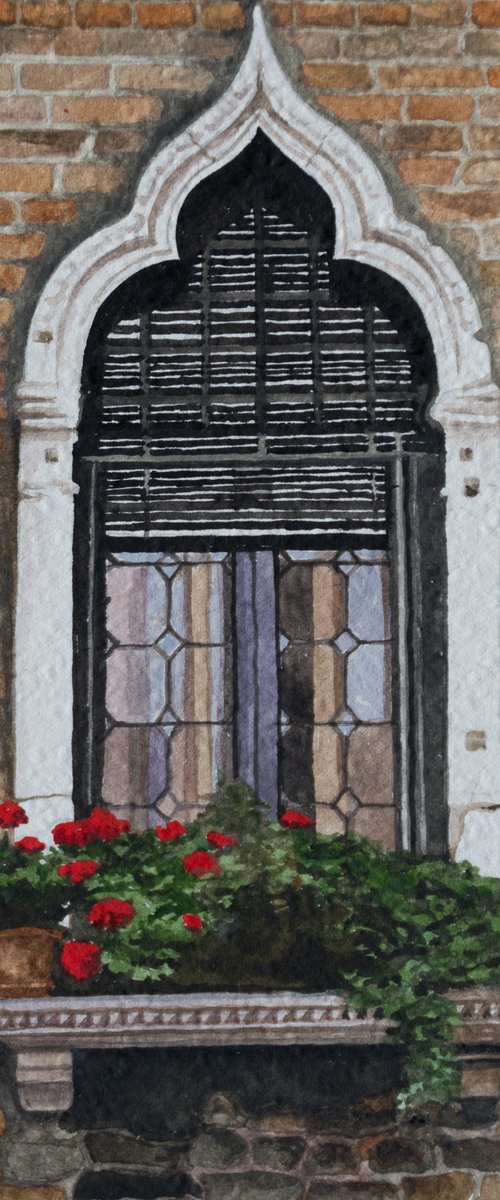 Gothic Window with Flowers, Venice by Sue Cook
