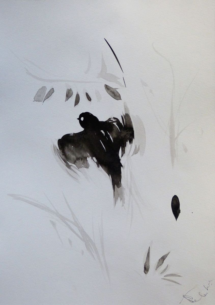 Illustrative Animal Ink Drawing By Frederic Belaubre, 11 X 17, Birds Of Carros #10, 29X42 Cm, Original Artwork