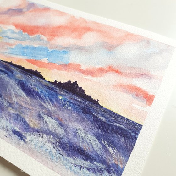 Original Watercolour Approx. 6.5" x 8.75" Seascape Painting 'Black Isles' by Stacey-Ann Cole (Unframed)