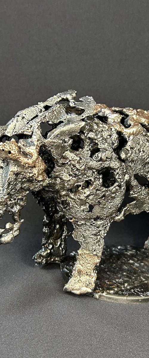 Air and bronze rhinoceros by Philippe Buil