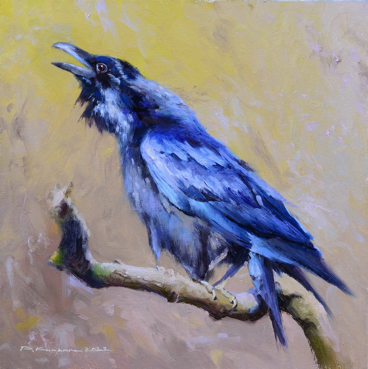 Photorealistic Animal Oil Painting By Ruslan Kiprych, 12 X 12", Talking Raven, Original Artwork