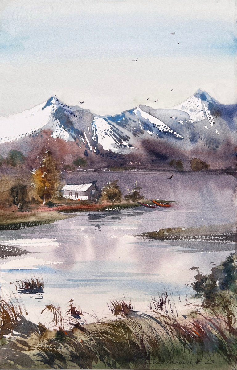 Impressionistic Watercolour , House By The Lake #3 By Eugenia Gorbacheva, 8 X 12, Artwork For Sale On Artfinder