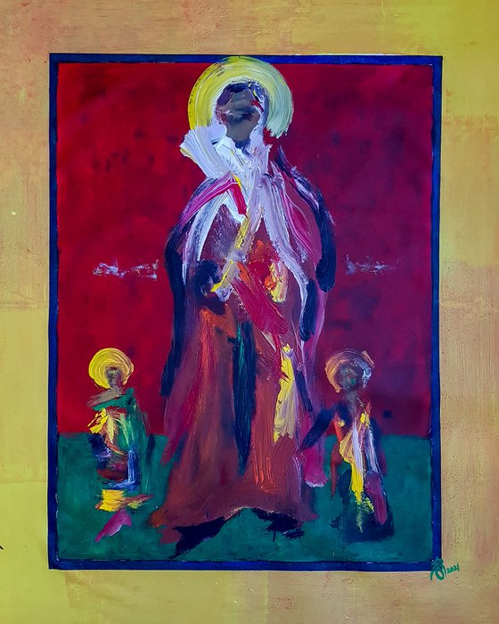S. N-7 (XXL) - (W)106x(H)130 cm. Contemporary Abstract Expressionist Religious Icon