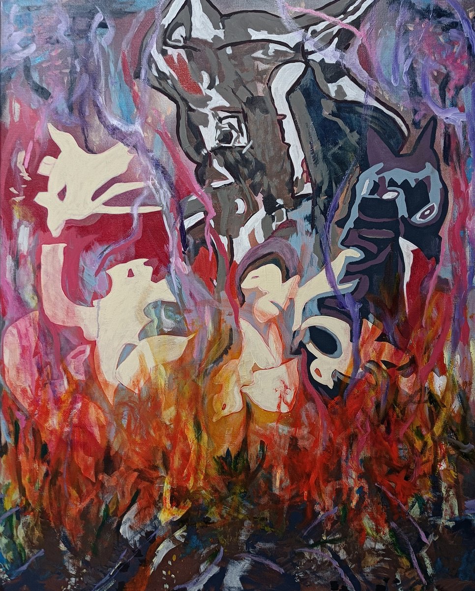 Surrealistic Painting , Reves En Feu By Mieke Van Os, 31 X 39, Artwork For Sale On Artfinder