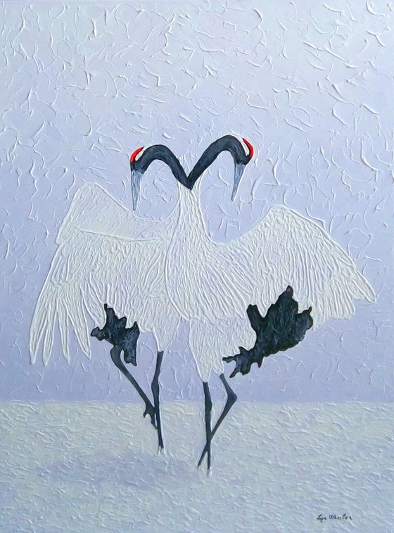 Dance with Me - Red Crowned Crane dance in snow: home, office décor
