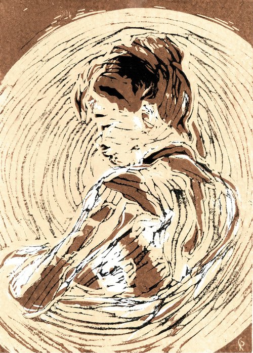 Junges Mädchen mit nackten Schultern  - Linoprint inspired by Berthe Morisot by Reimaennchen - Christian Reimann