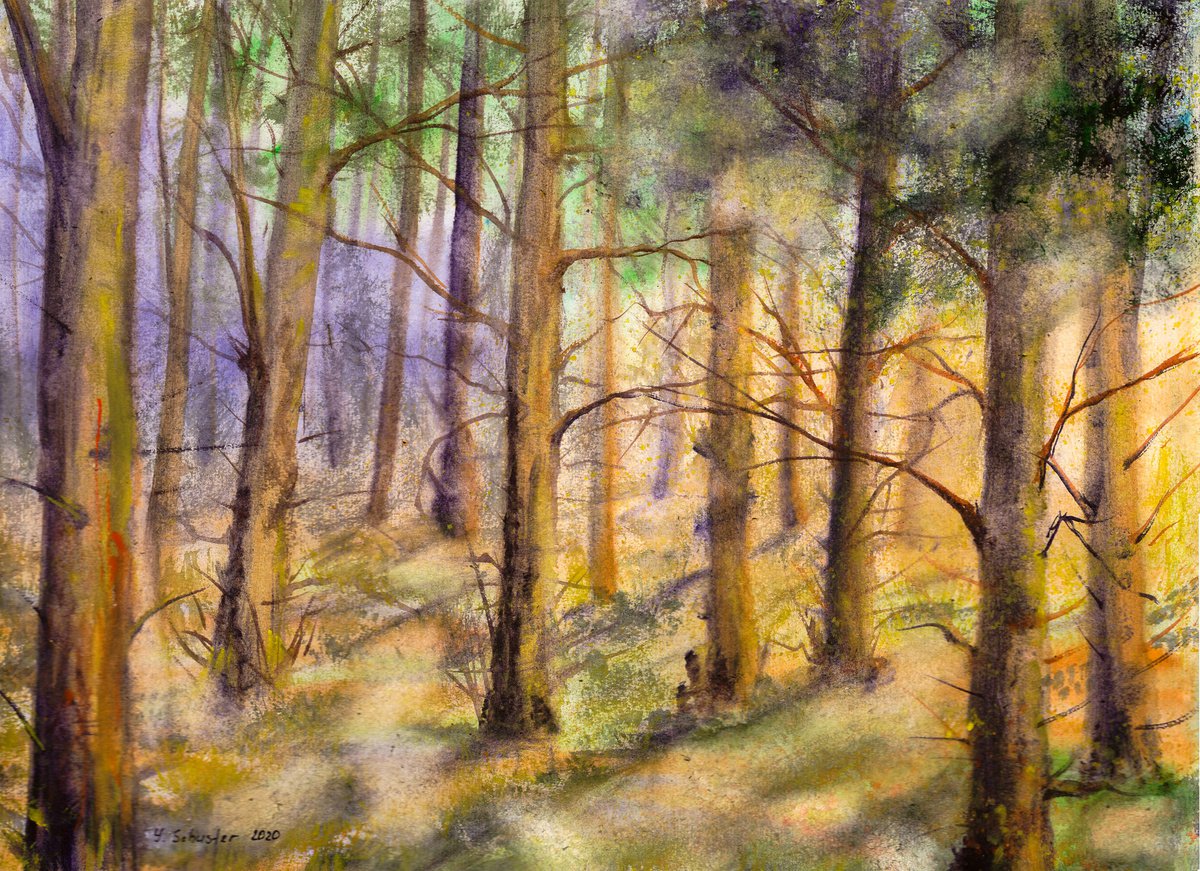 Impressionistic Landscape Watercolour By Yulia Schuster, 16 X 12", Forest, Original Artwork