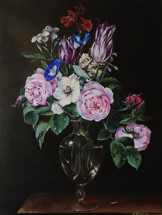 Vase of Flowers, Large Still Life Bouquet Flowers