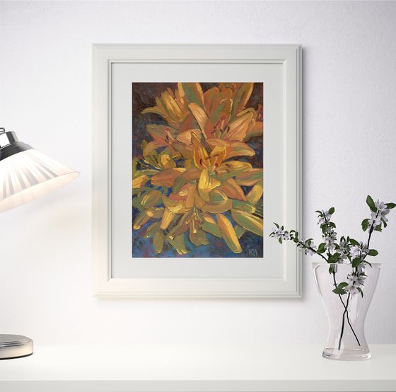 Golden lilies painting