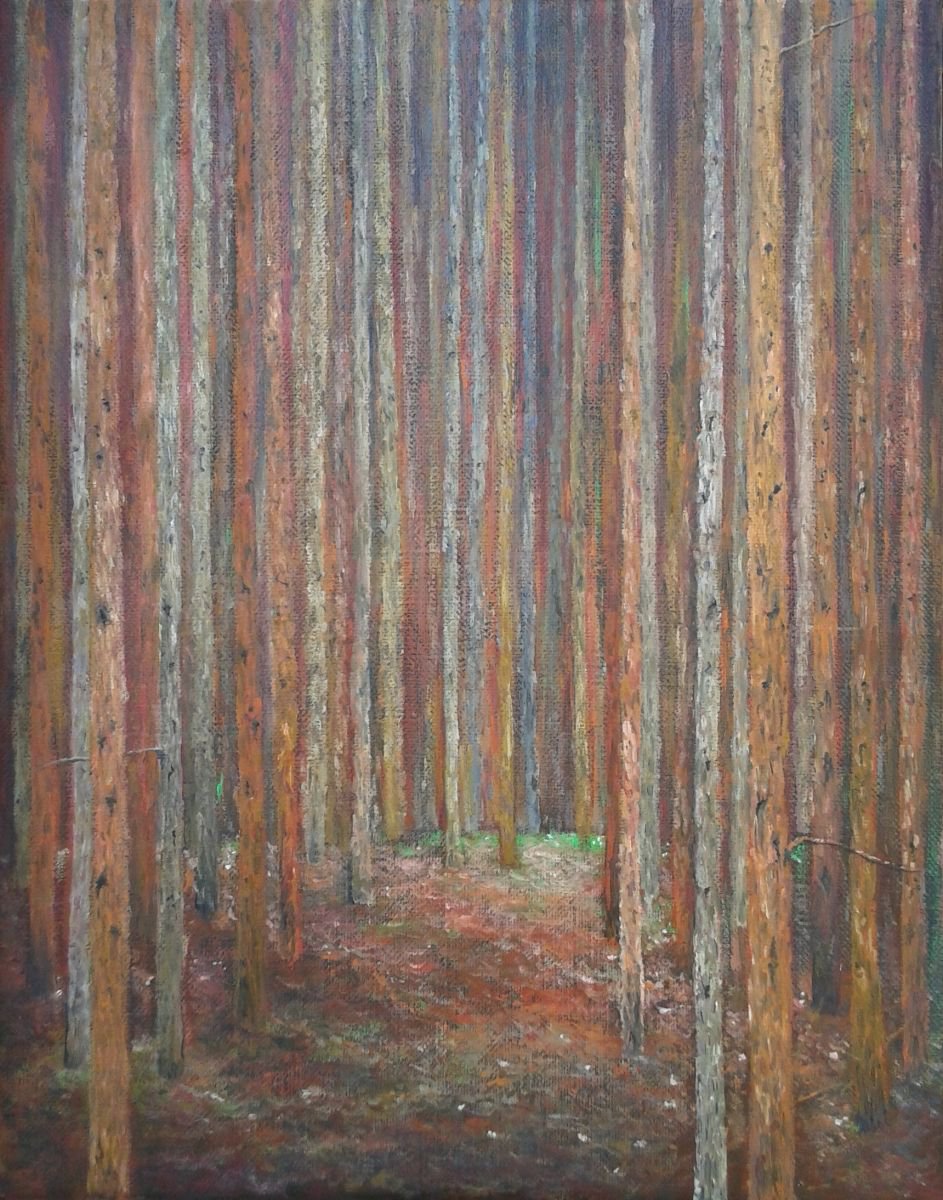 Homage to Klimt pine forest, 55x70cm, pine trees landscape by Emilia Milcheva