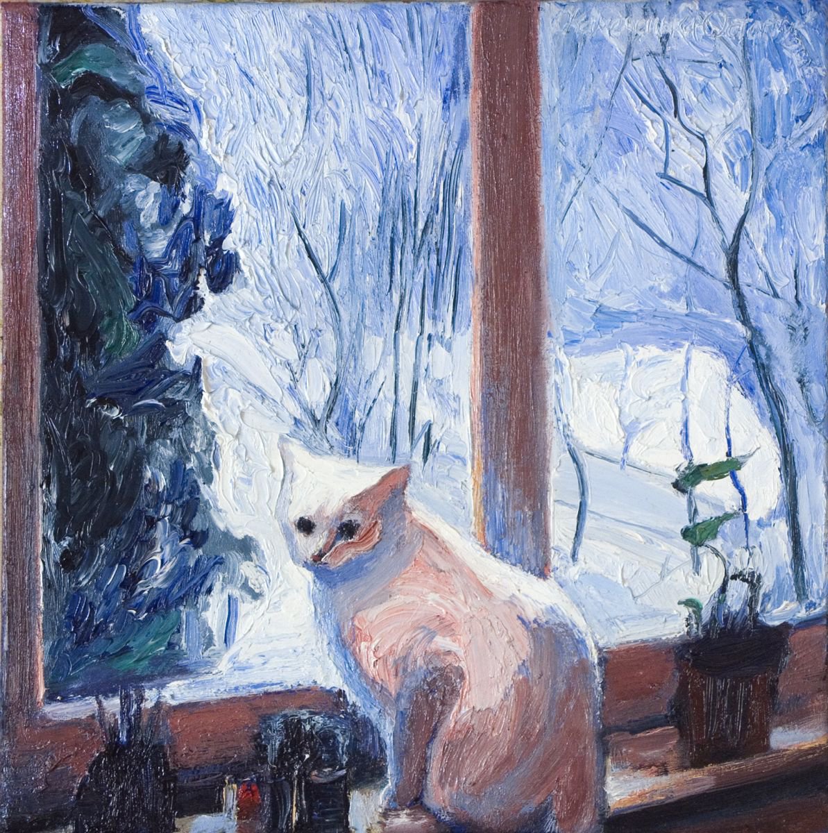 Cat is looking on the winter by Olena Kamenetska-Ostapchuk