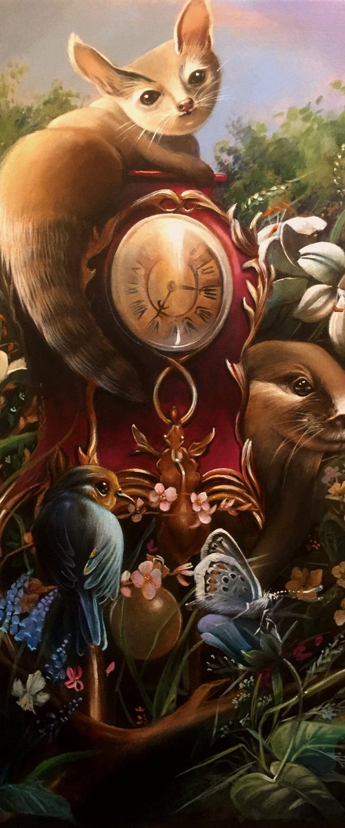 The red pendulum clock - Original acrylic on canvas - 65 x 50 cm / 25.5 x 20 inches by Valentina Toma' aka Zoe Chigi