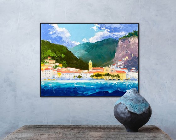 Amalfi coast painting, Italy painting, Mediterranean painting
