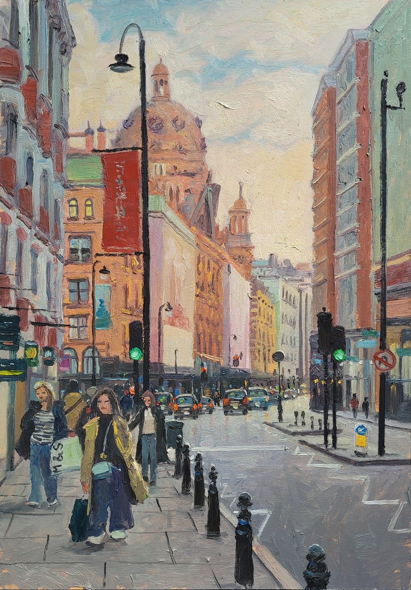 Impressionistic Cityscapes Oil Painting By Roberto Ponte, 14 X 20", Harrods Brompton Road London, Original Artwork