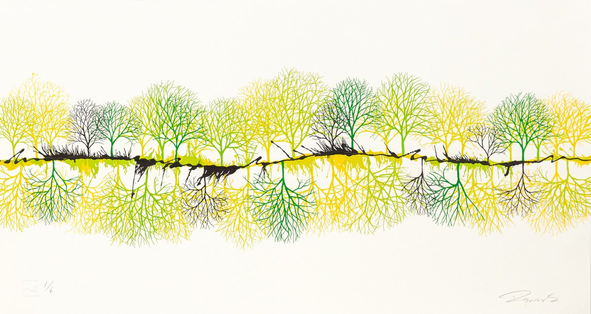 Illustrative Landscape Screenprint By Rob Wass, 30 X 16", Before Spring Treescape, Original Artwork