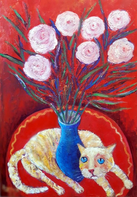 Cat and flowers