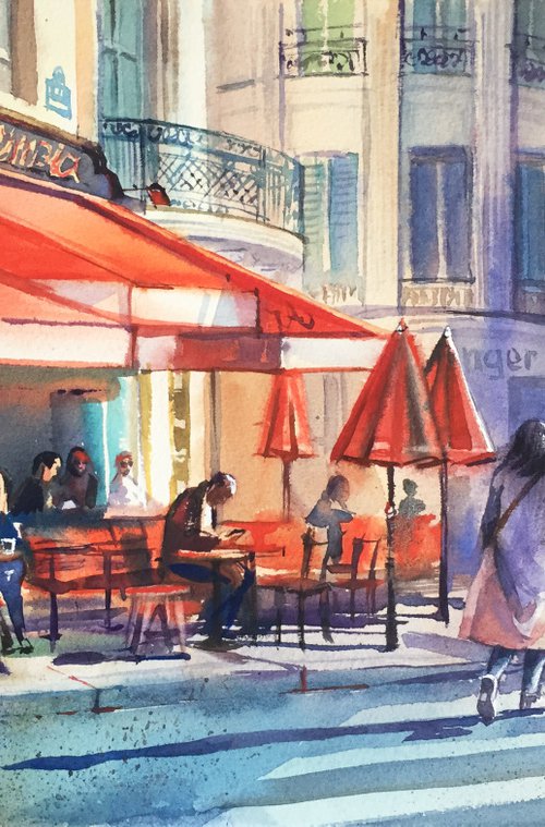 Parisian cafe. Landscape of Paris. by Natalia Veyner