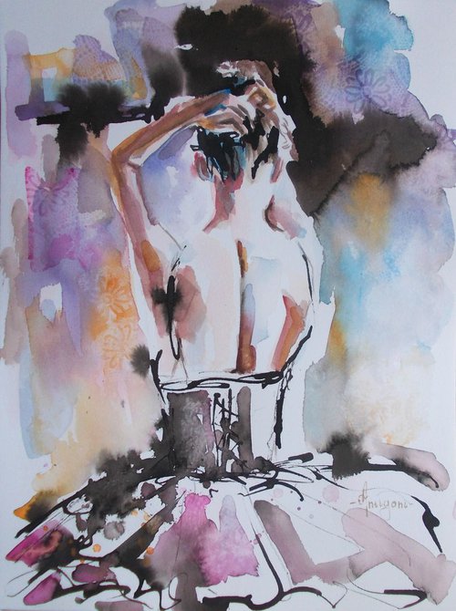 Study-Ballerina  Watercolor and Ink on Paper by Antigoni Tziora