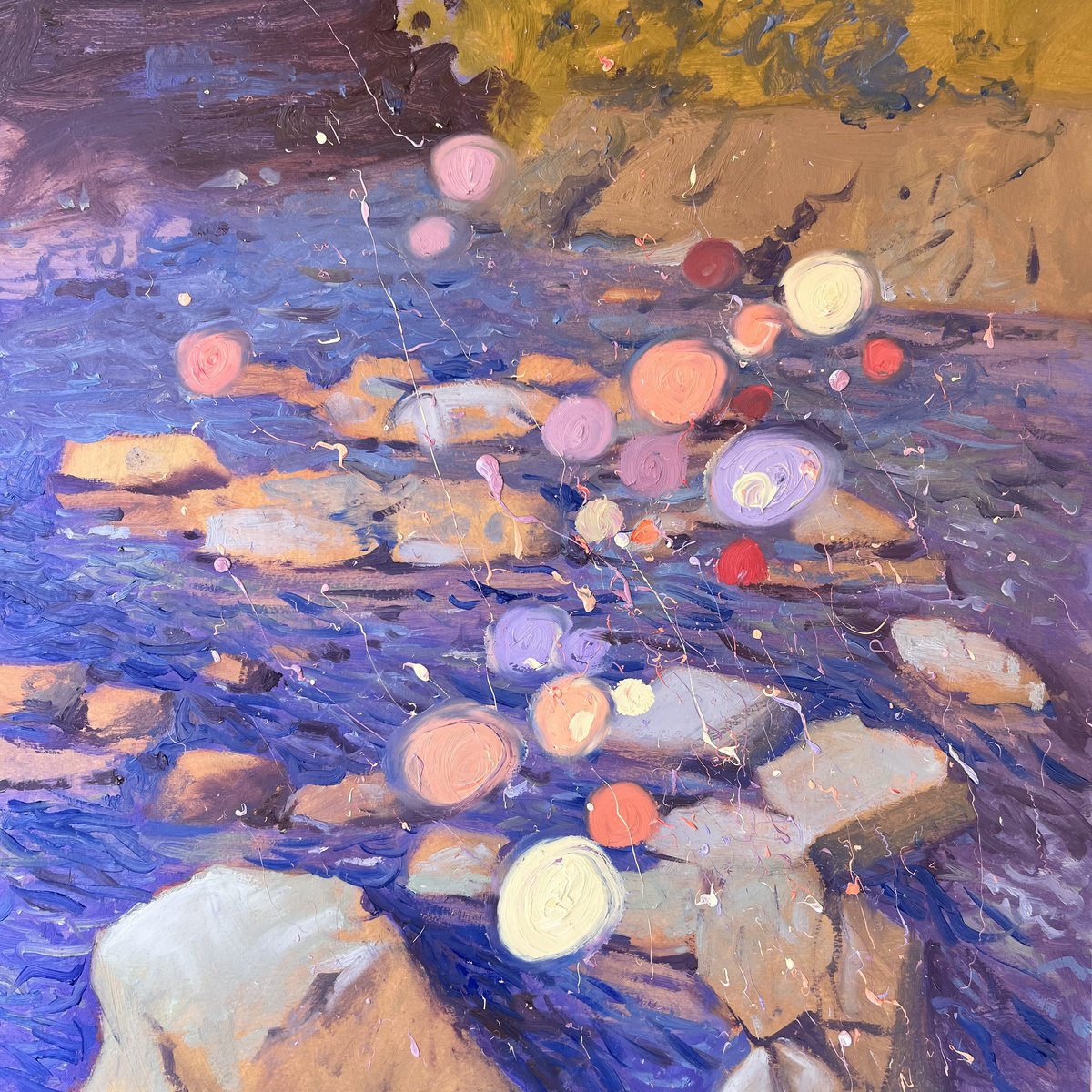 Impressionistic Landscape Oil Painting By Andrii Kovalyk, 20 X 20, A Mountain River In The Carpathians, Original Artwork