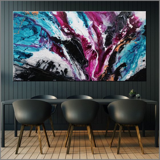 Magenta Candy Rush 190cm x 100cm Turquoise Magenta Textured Abstract Art