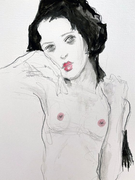 My version of Egon Schiele's Girl with Black Hair