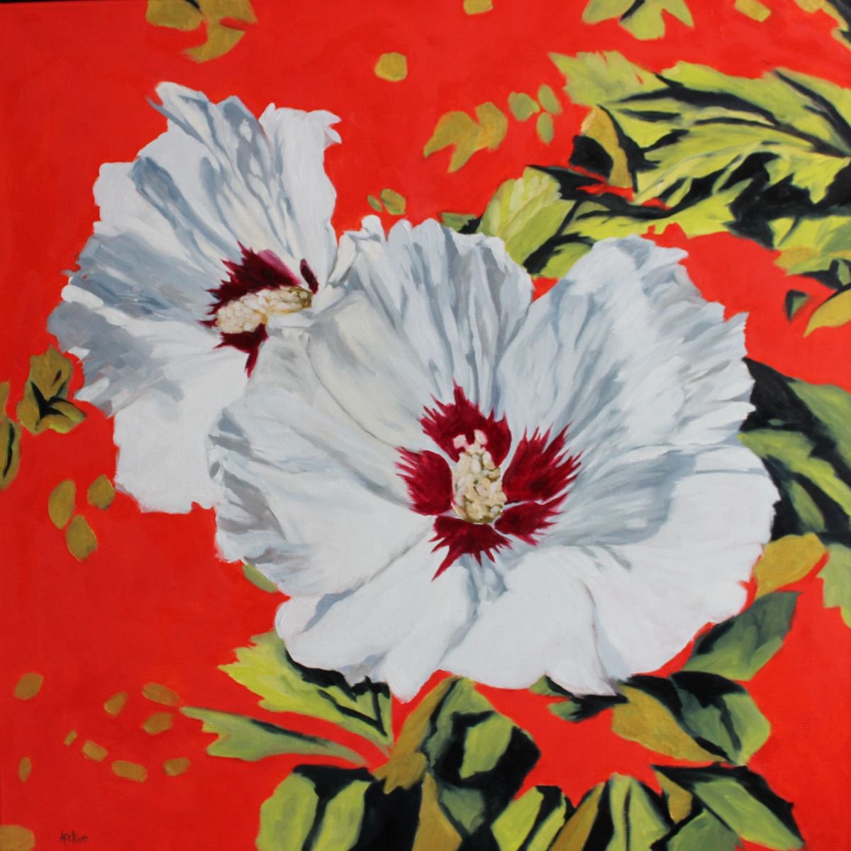 Expressive Botanical Oil Painting By Afekwo, 25 X 25, In Full Bloom, Original Artwork