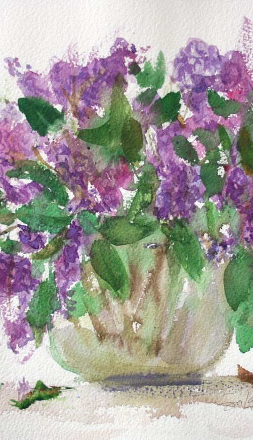 Lilac in a Vase /  ORIGINAL PAINTING by Salana Art Gallery