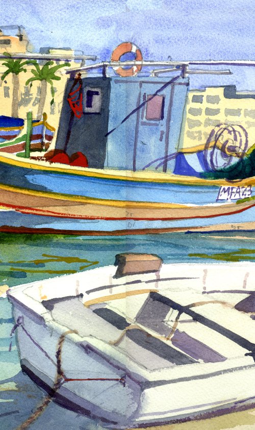 Malta. Marsaxlokk, Fishing Boats, Luzzu by Peter Day