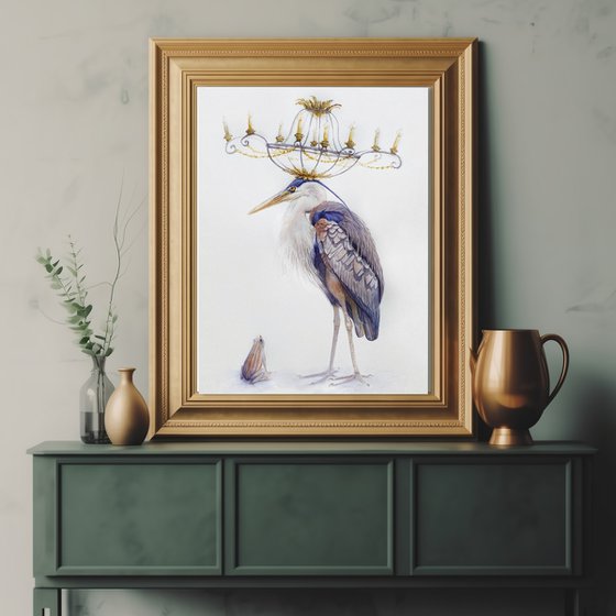 Gray Heron & Golden Chandelier