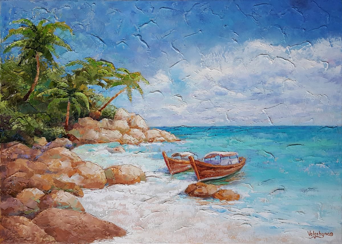 Impressionistic Landscape Oil Painting By Mary Voloshyna, 28 X 20", Paradise Ripe, Original Artwork