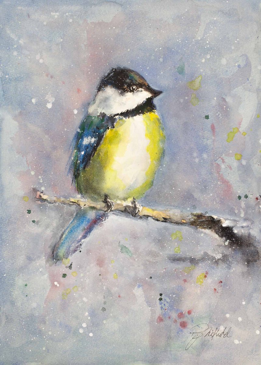 Impressionistic Animal Watercolour By Tomasz Mikutel, 11 X 15", Chickadee, Original Artwork