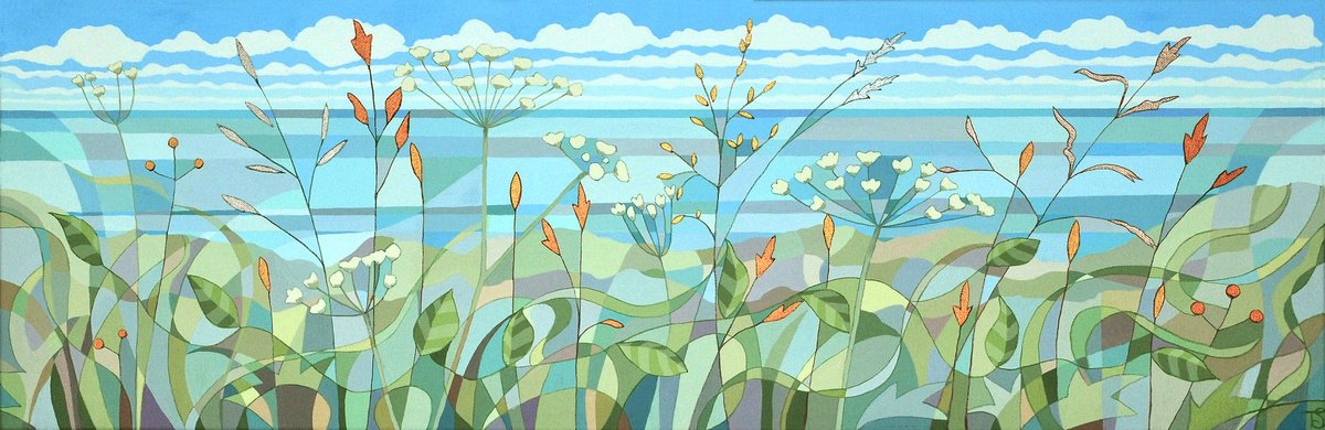 Impressionistic Landscape Acrylic Painting By Theresa Shaw, 35 X 12", Tide