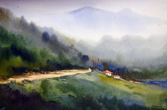 Himalaya Landscape- Watercolor on Paper