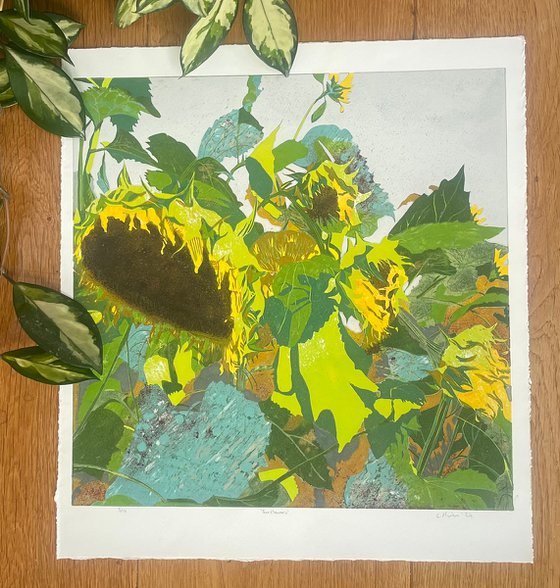 Linocut Print - Sunflowers