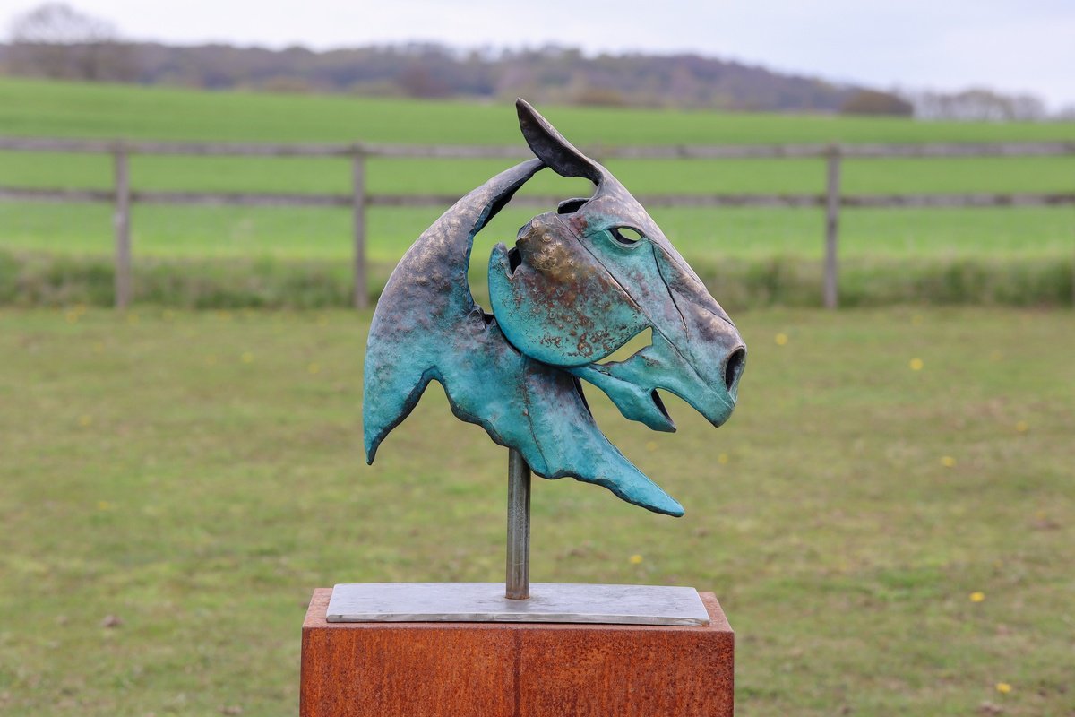 Expressive Animal Bronze Sculpture By Ollie Holman, 20 X 26", Flaring Horse, Original Artwork