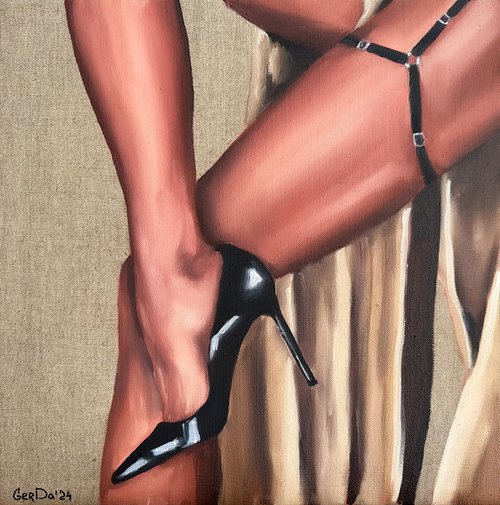 Harness - Woman Feet Erotic Kinky Painting by Daria Gerasimova
