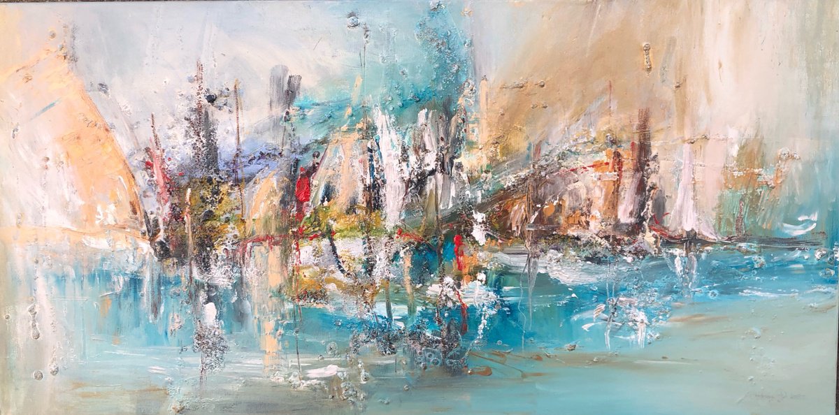 Abstract Oil Painting By Snezana Djordjevic, 39 X 20", Silence Keep Memories, Original Artwork